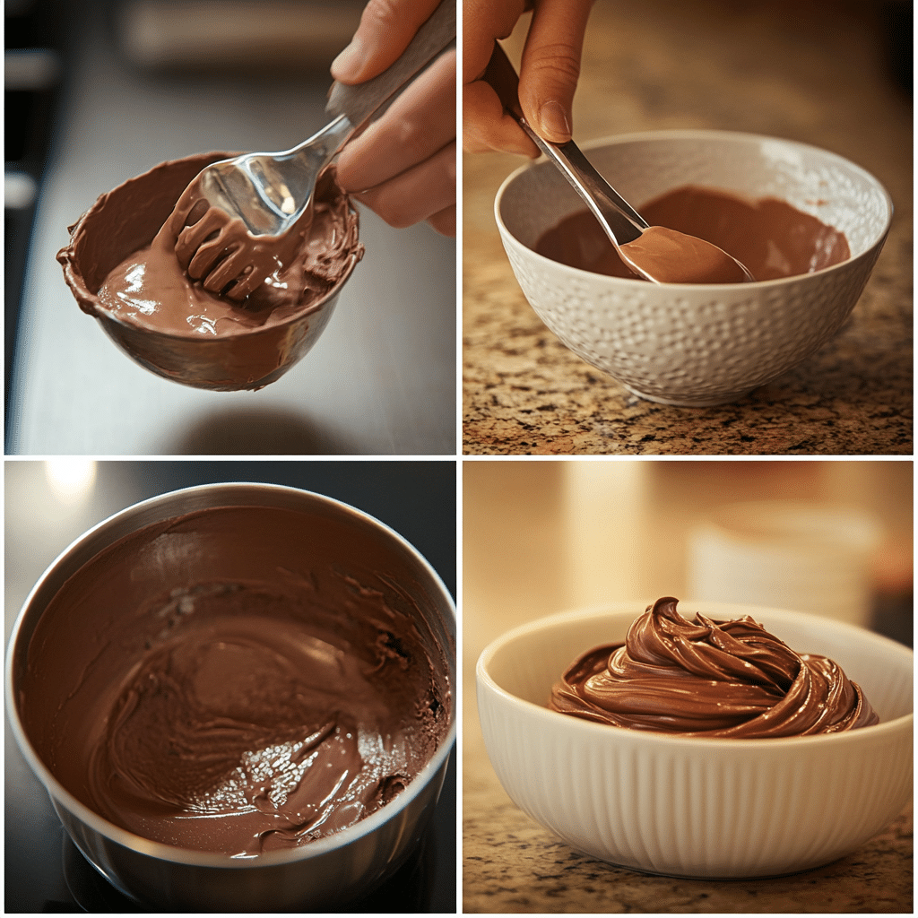 Cottage Cheese Chocolate Mousse Protein– A Healthy Dessert That Satisfies 9 Steps of making cottage cheese chocolate mousse protein dessert, showing the creamy chocolate mixture in bowls being stirred and whipped to perfection.