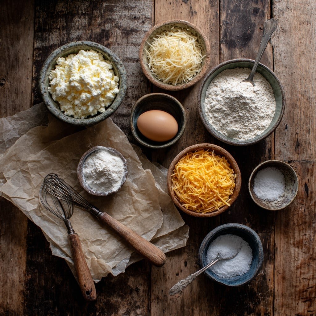 asiago-cottage-cheese-bagels-ingredients Ingredients for asiago cottage cheese bagels including cottage cheese, asiago, flour, and egg