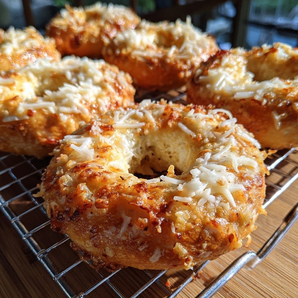 Asiago cottage cheese bagels fresh from oven