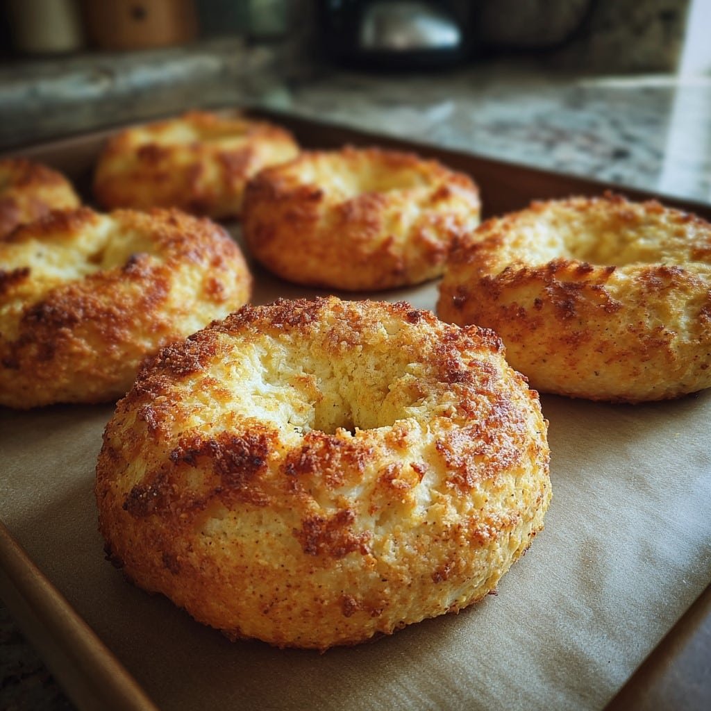 baked-almond-flour-cottage-cheese-bagels Freshly baked cottage cheese almond flour bagels golden and puffed
