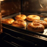 Fluffy cottage cheese bagels baking in the oven