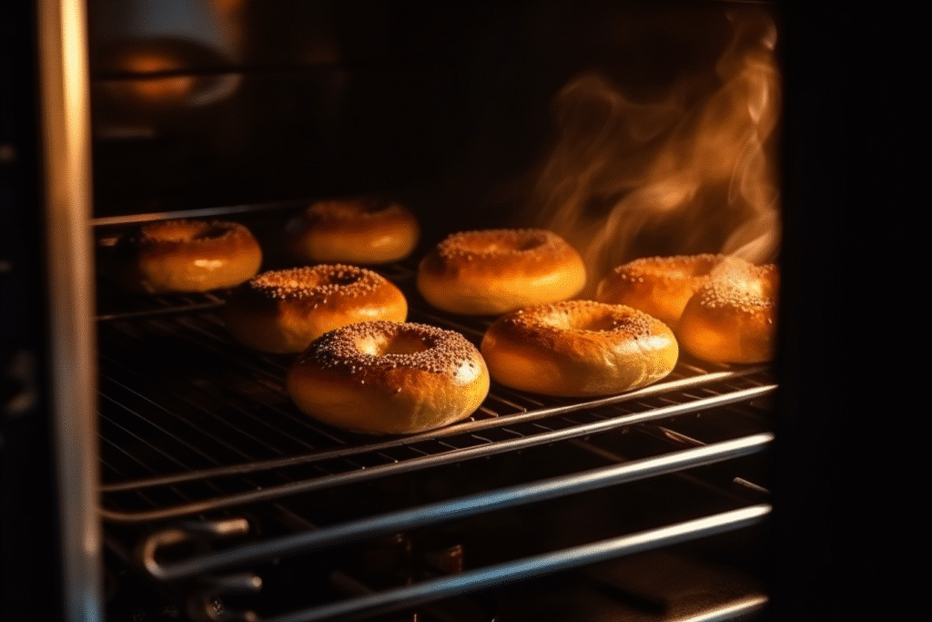 Baking fluffy cottage cheese bagels until golden