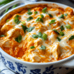How To Make Cottage Cheese Buffalo Chicken Dip – High Protein&Cheesy 10 Cottage cheese buffalo chicken dip served hot in a ceramic dish