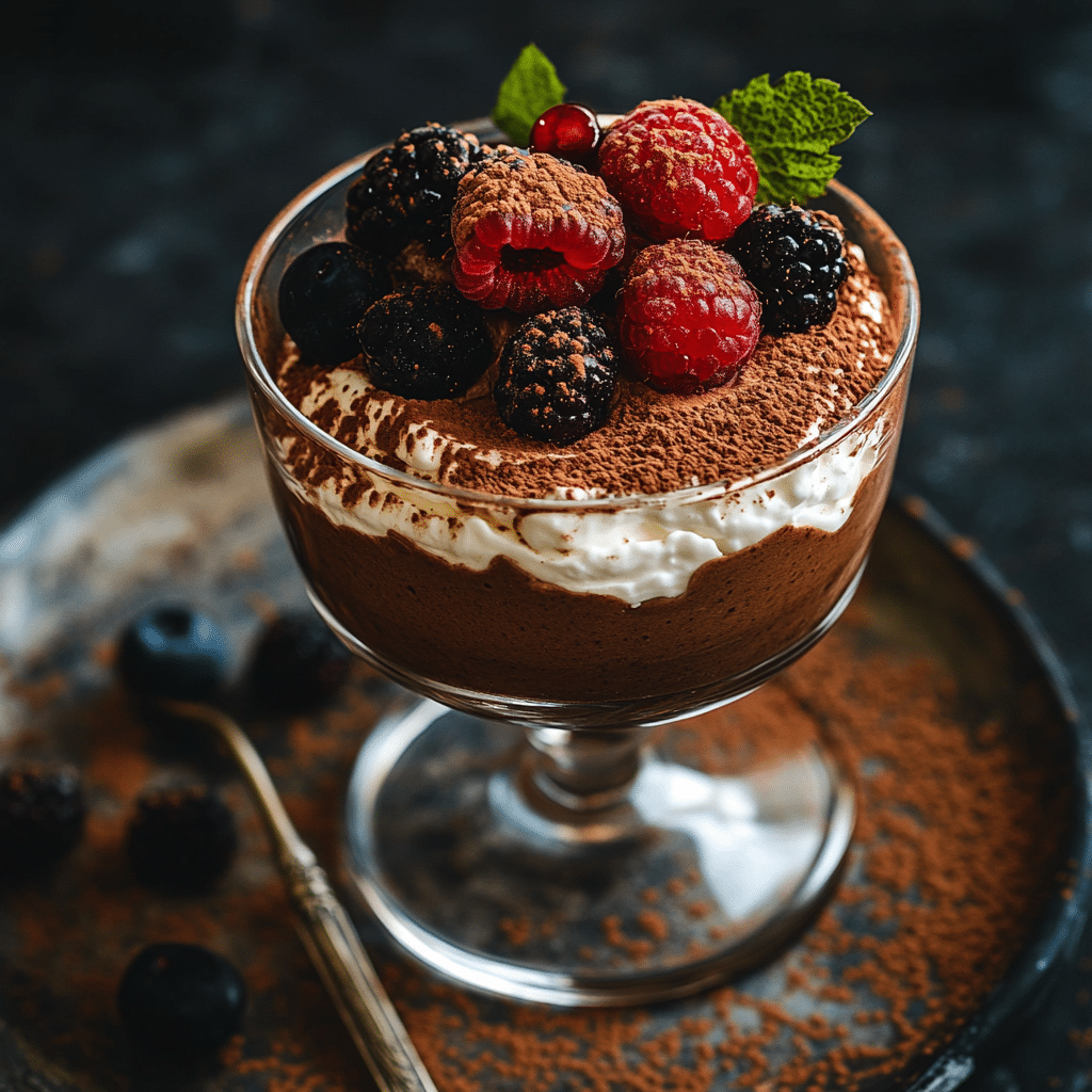 A delicious, creamy cottage cheese chocolate mousse low calorie treat.