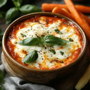 cottage cheese pizza bowl topped with mozzarella and basil