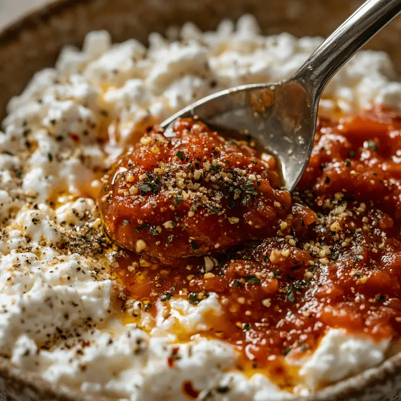 How to Make a Cottage Cheese Pizza Bowl —A Quick, High-Protein Low-Carb Feast 17 marinara sauce and seasonings on cottage cheese base