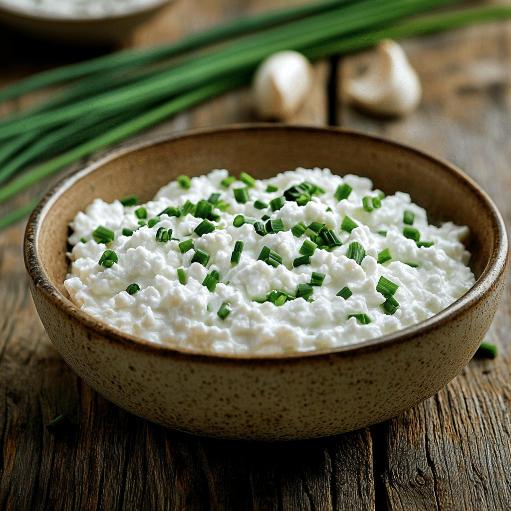 Fresh cottage cheese with chopped chives