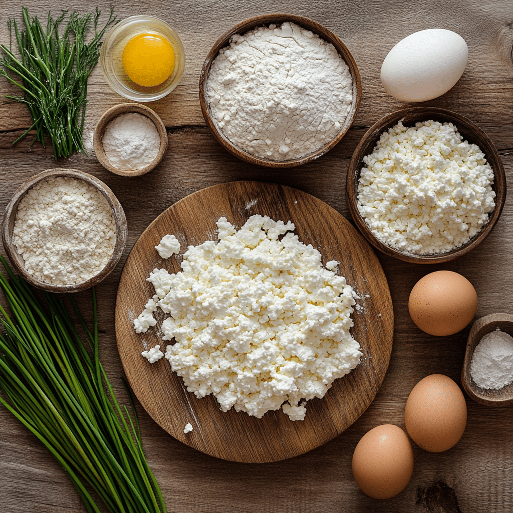 Ingredients for fluffy cottage cheese bagels
