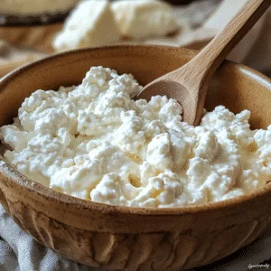 Lactose free cottage cheese in a wooden bowl.