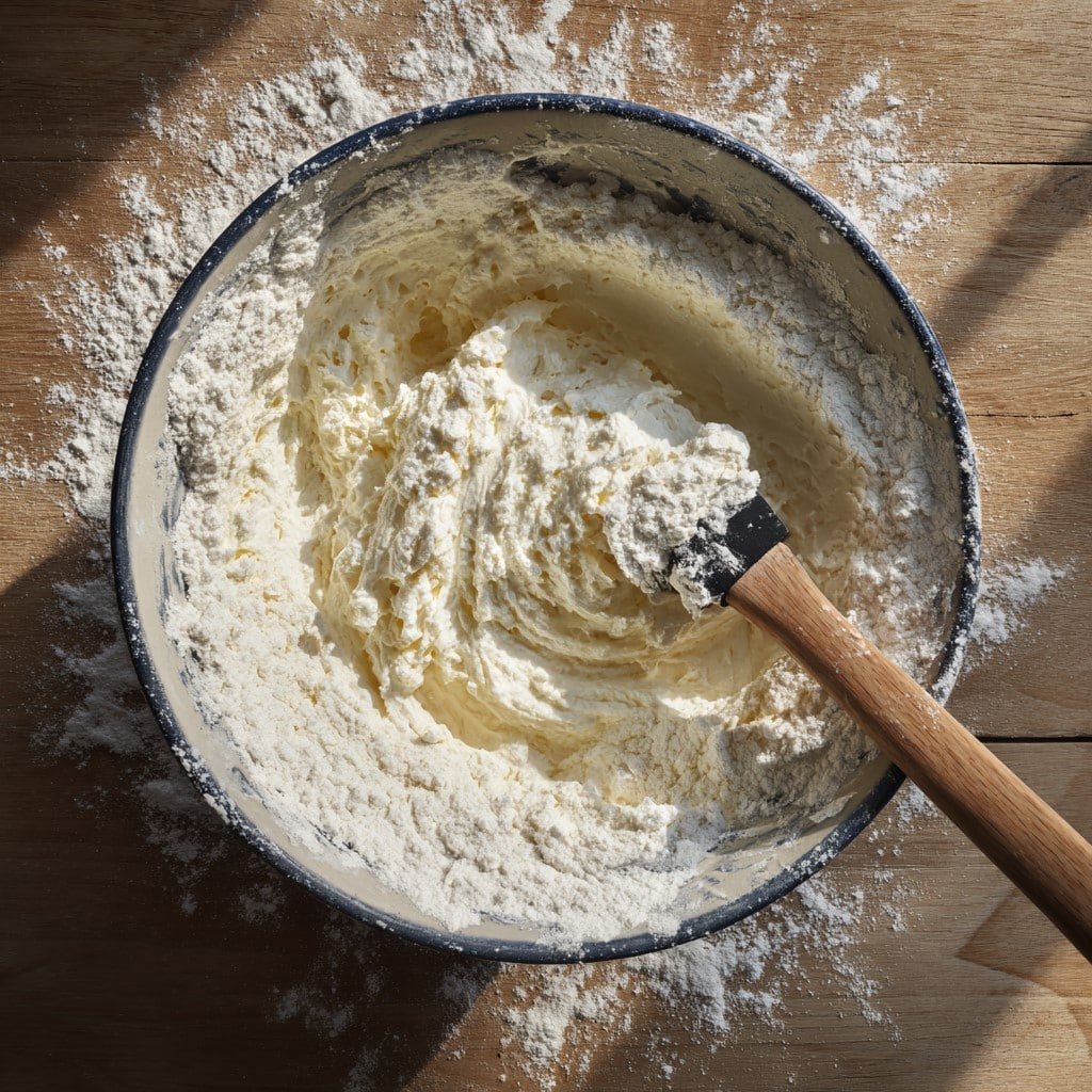 mixing-cottage-cheese-and-flour-bagel-recipe combining ingredients for cottage cheese and self rising flour bagel recipe