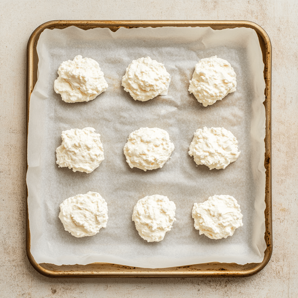 How to Make Baked Cottage Cheese Crisps with Everything Bagel Seasoning – High-Protein & Delicious! 37 scooping cottage cheese onto lined baking tray