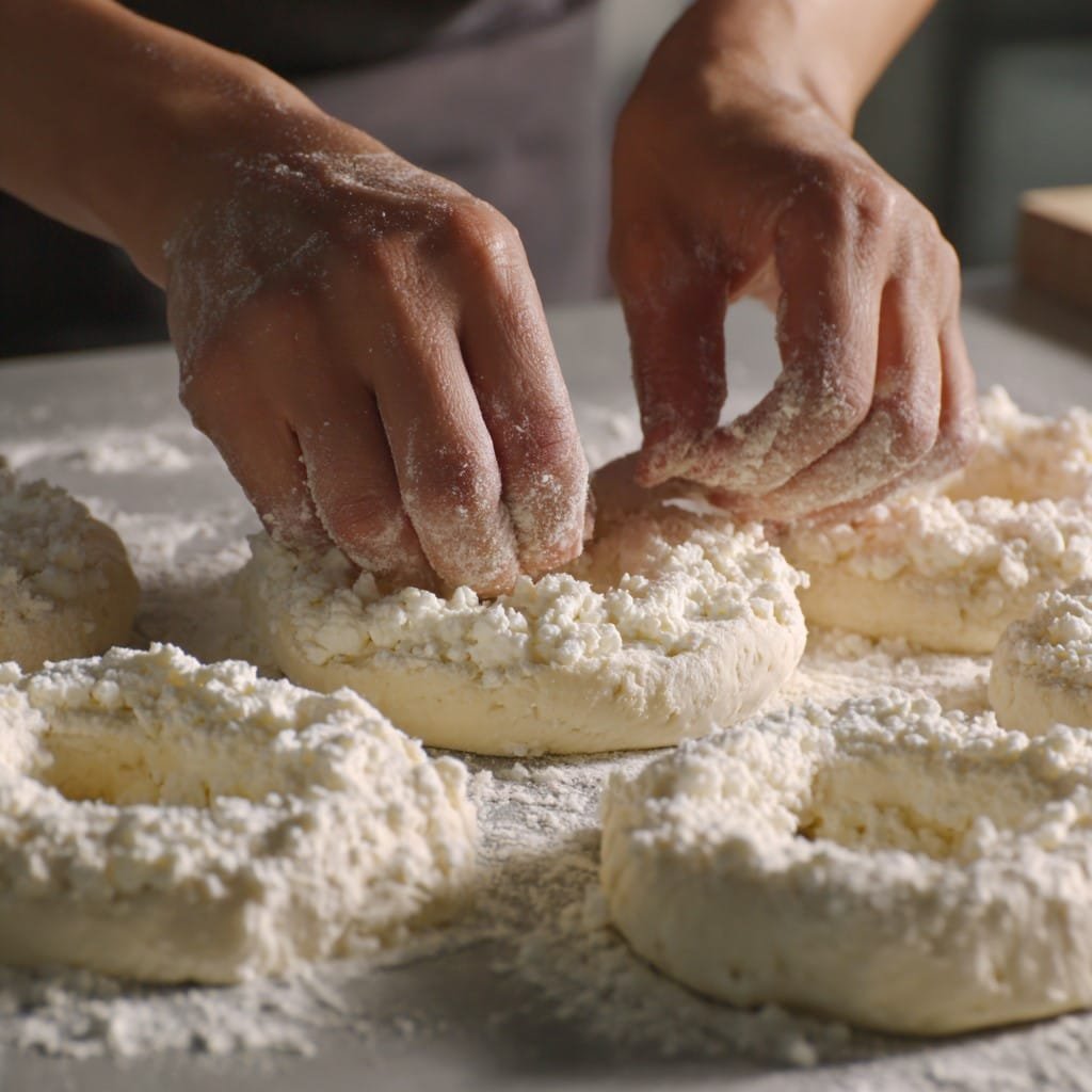shaping-cottage-cheese-bagel-dough shaping dough for cottage cheese and self rising flour bagel recipe