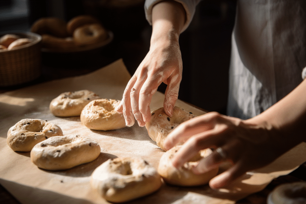 Shaping fluffy cottage cheese bagels