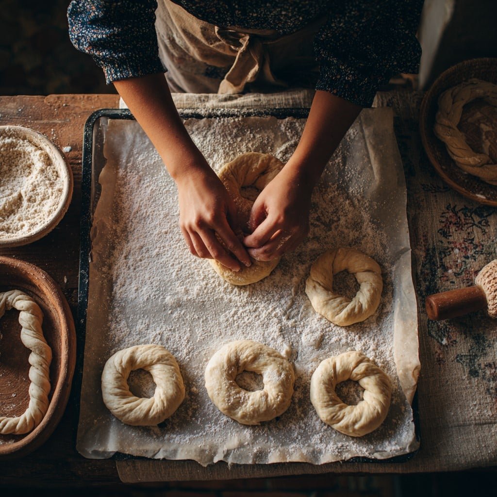 step3-shape-bagels Shaping asiago cottage cheese bagels before baking