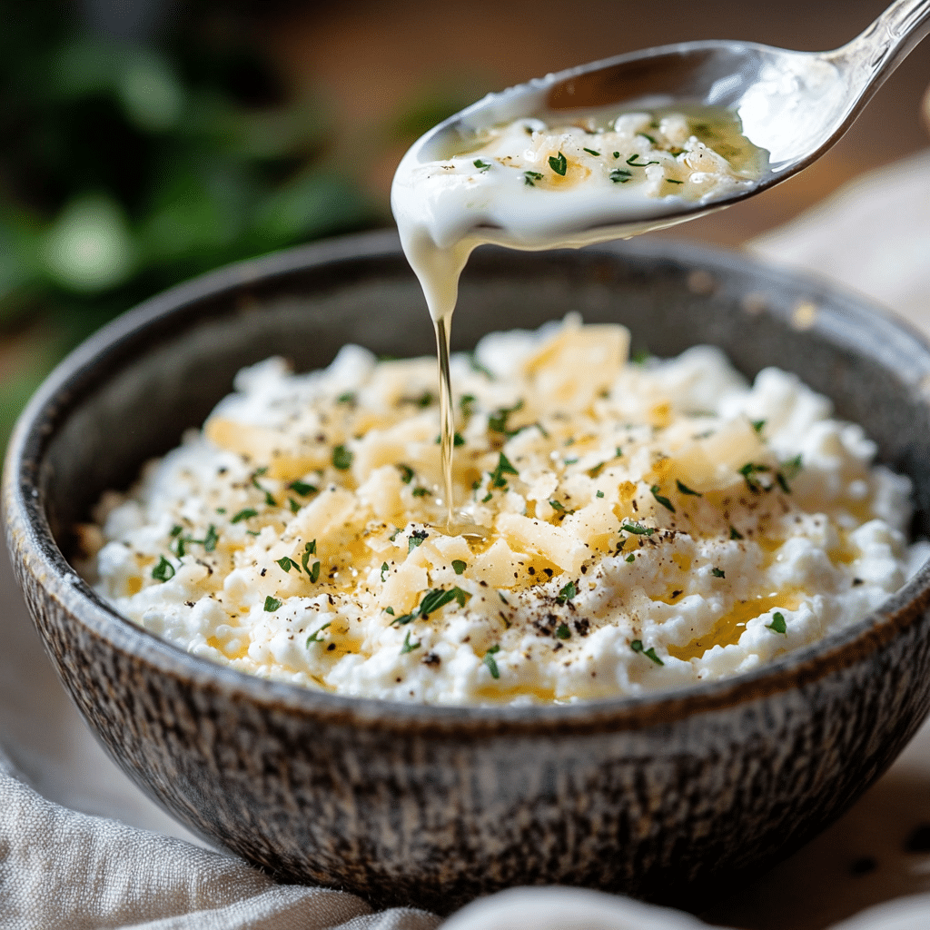 Easy Marry Me Cottage Cheese Bowl – The Healthy Bowl Everyone’s Talking About 19 Garlic oil and parmesan topping on Easy Marry Me Cottage Cheese Bowl