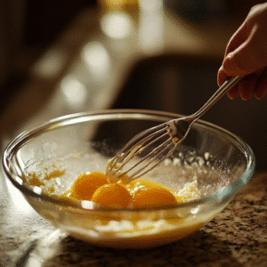 Whisking eggs for cottage cheese breakfast tacos