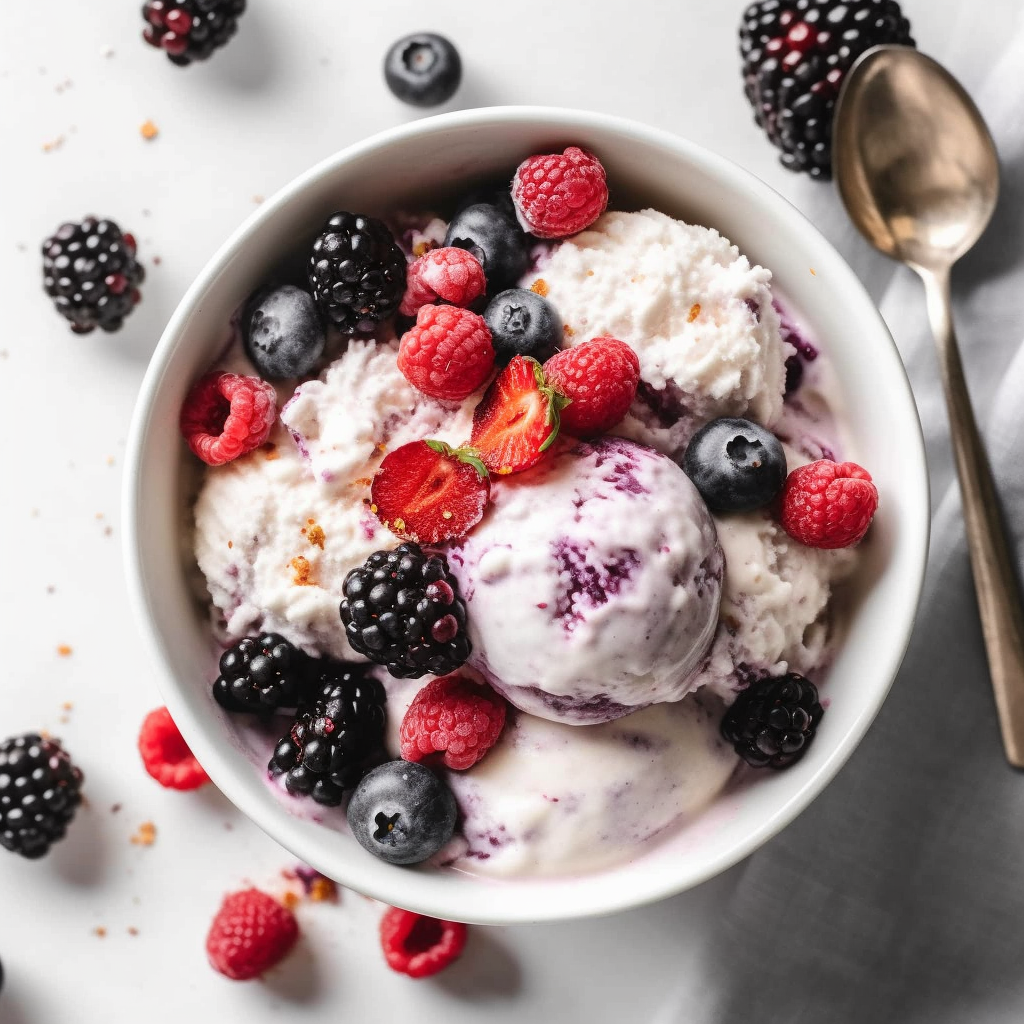 2 ingredient cottage cheese ice cream served with berries