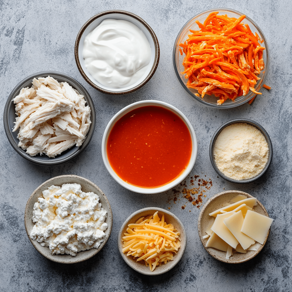 How to Make Buffalo Chicken Dip with Cottage Cheese and Greek Yogurt 7 Ingredients for Buffalo Chicken Dip with Cottage Cheese