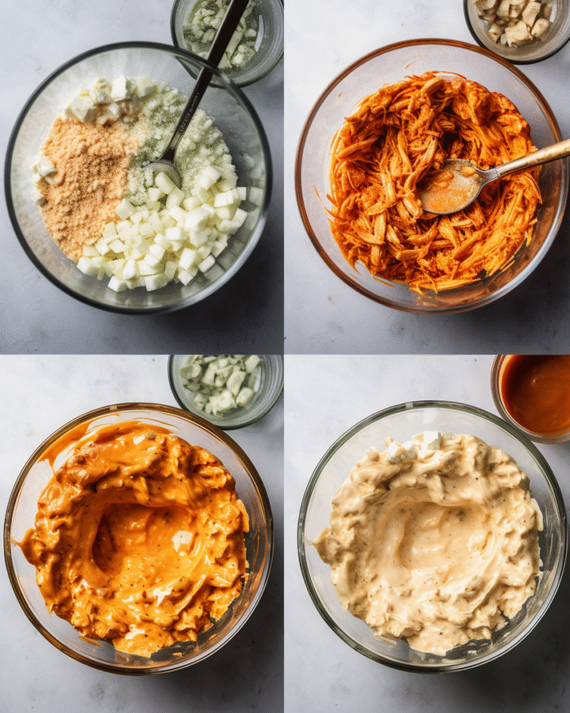 High Protein Buffalo Chicken Dip with Cottage Cheese – The Ultimate Post Workout Snack 8 Step-by-step making of high protein buffalo chicken dip with cottage cheese