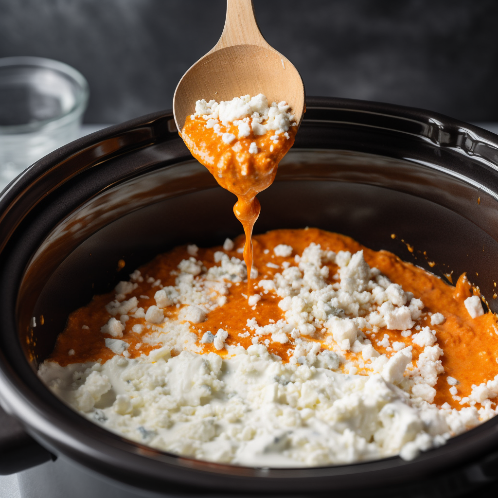 Crockpot Buffalo Chicken Dip with Cottage Cheese – Easy Slow Cooker Favorite 17 Stirring buffalo sauce into dip base