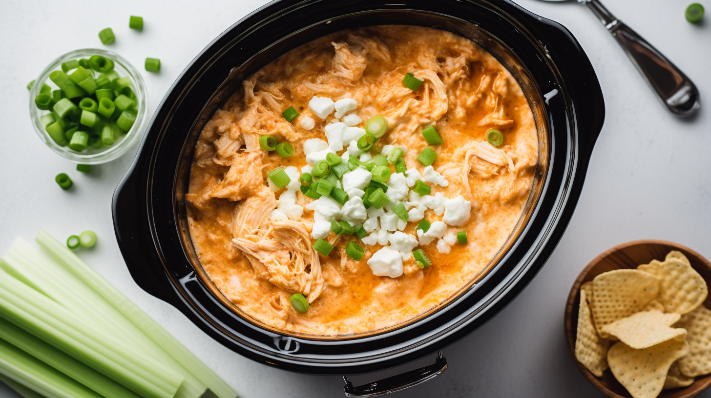 5 Best Ways to Make Buffalo Chicken Dip with Cottage Cheese 5 u7431228177 Top down photo of crockpot buffalo chicken dip wi 4a2446e5 cad0 44a7 8b27 4501e7b74d42 0 1