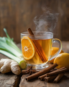 Costa Rican herbal tea on rustic table