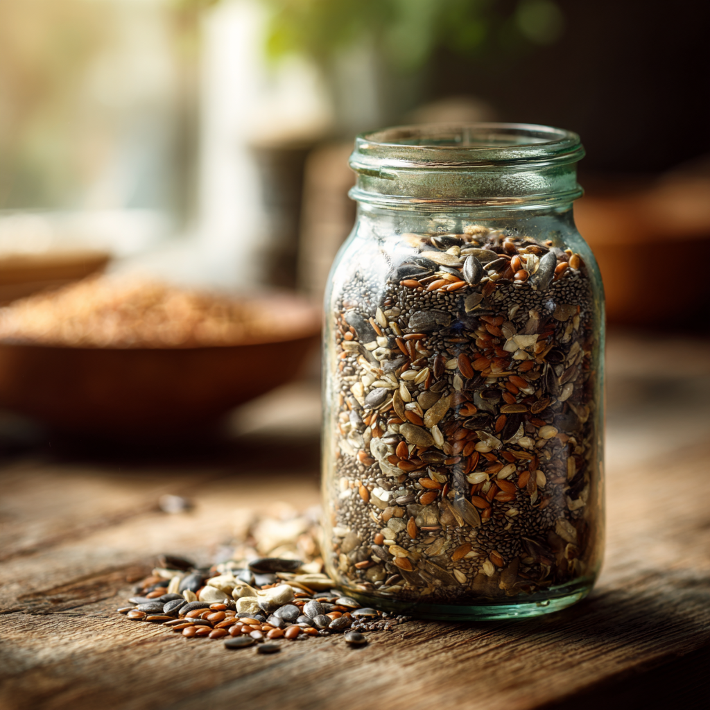 bariatric seed recipe for weight loss mix in glass jar