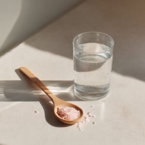 Glass of water with pink Himalayan salt