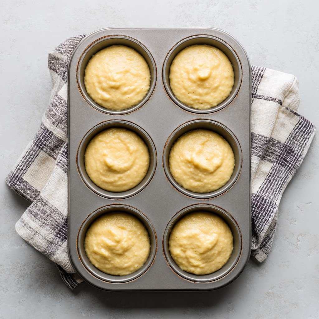 protein muffin batter in baking tin