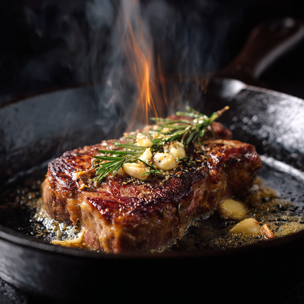 Sous Vide Ribeye Steak – Tender, Juicy & Perfect Every Time 18 searing ribeye steak in hot cast iron with butter and herbs