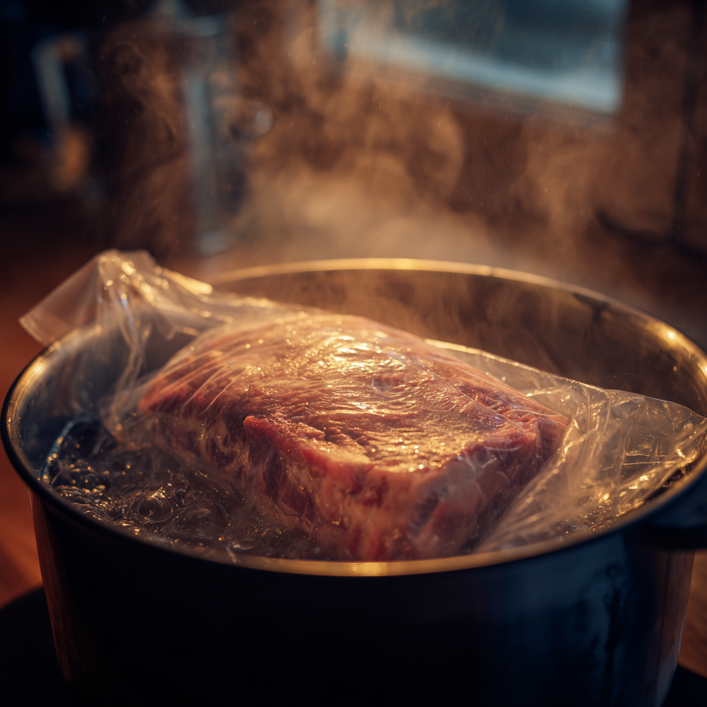 Sous Vide Ribeye Steak – Tender, Juicy & Perfect Every Time 17 ribeye steak cooking in sous vide bath at 129 degrees