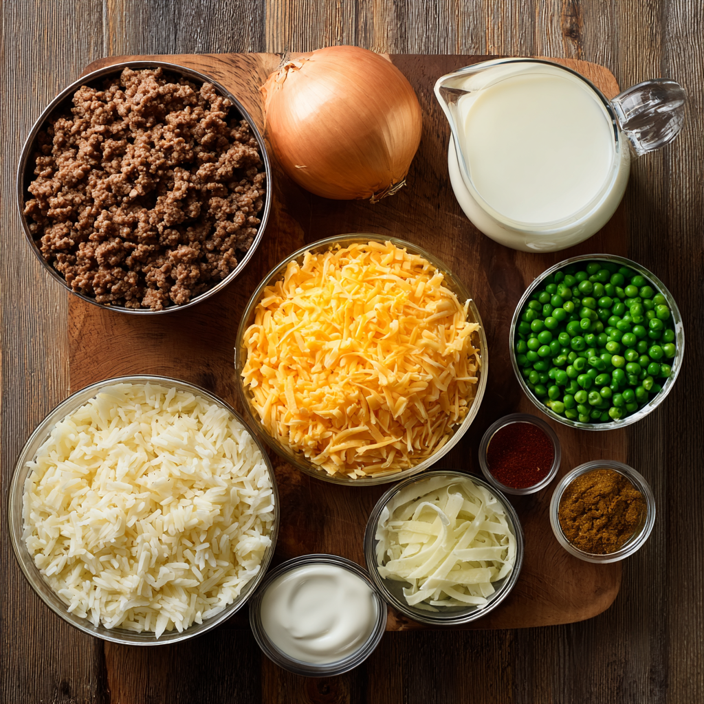Cheesy Ground Beef Rice Casserole The Cozy Family Favorite 5 ingredients for cheesy ground beef rice casserole