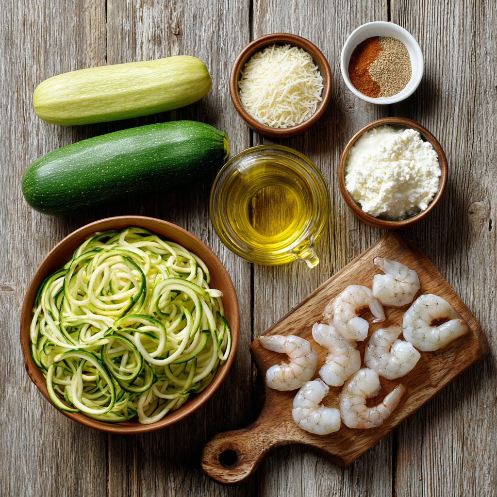 Creamy Cajun Zoodle Alfredo Spicy, Silky & Low-Carb Comfort 3 ingredients for creamy Cajun zoodle Alfredo flat lay
