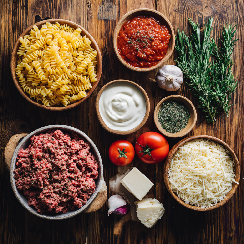 Creamy Ground Beef Pasta Bake Cheesy, Cozy & Oven-Ready Comfort 3 ingredients for creamy ground beef pasta bake