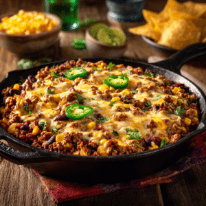ground beef taco skillet with melted cheese