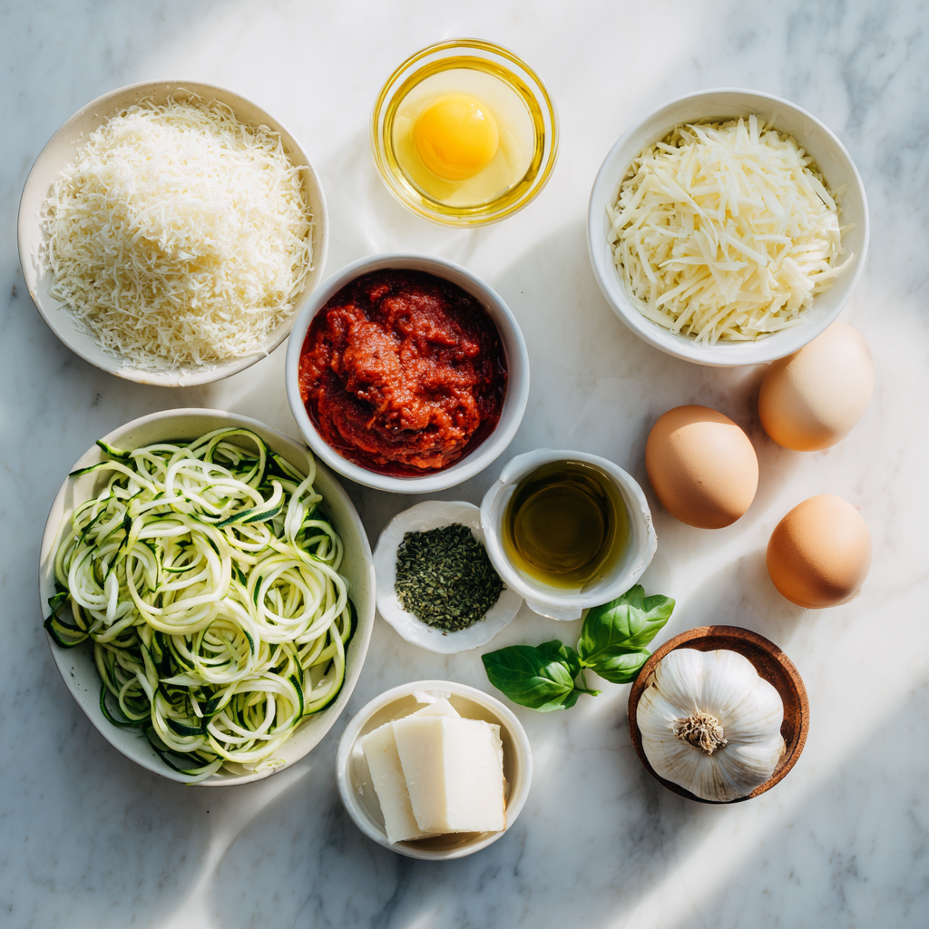 Parmesan Zucchini Noodle Bake: A Cheesy, Comforting Veggie Casserole 3 parmesan-zucchini-noodle-bake-ingredients