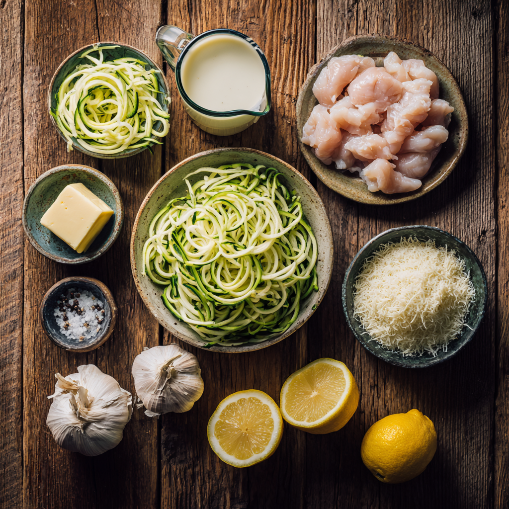 ingredients for zucchini noodle chicken alfredo