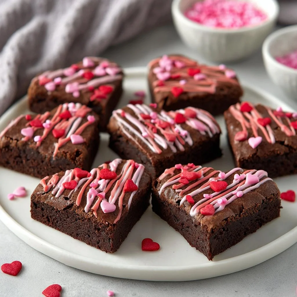 Heart-shaped brownies decorated for Valentine's Day celebration