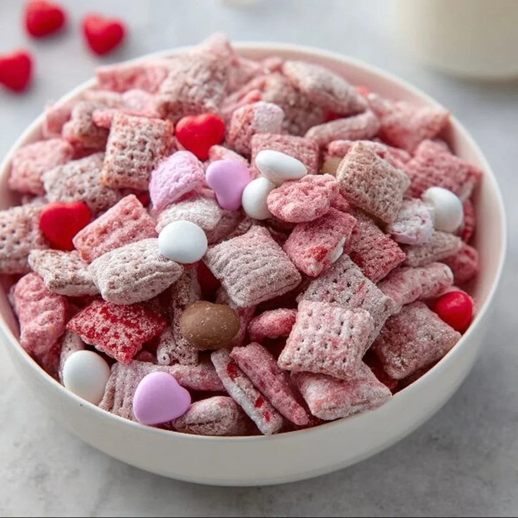 Delicious Valentine's Day Puppy Chow treats for dogs, Cupid Chow Mix recipe
