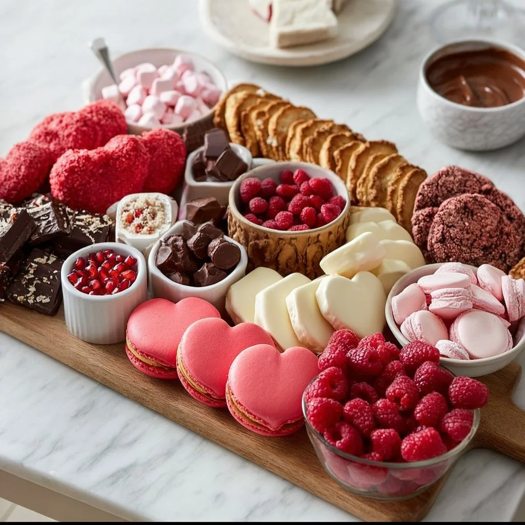 Sweet and savory charcuterie board ideas for a Galentine's dinner party.