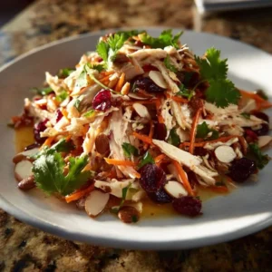 Delicious Asian Chicken Cranberry Salad in a bowl, perfect for special occasions