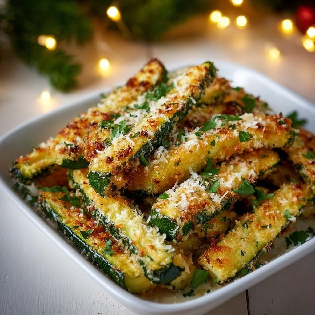 Baked Parmesan zucchini topped with cheese for a healthy dinner side dish.