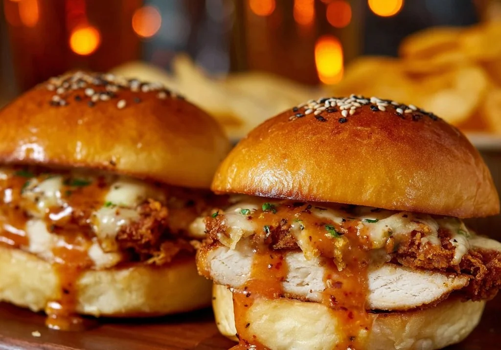 Delicious Bang Bang Chicken sliders on a serving platter