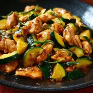 Healthy Chicken Zucchini Stir Fry in a colorful bowl, perfect for a quick meal.