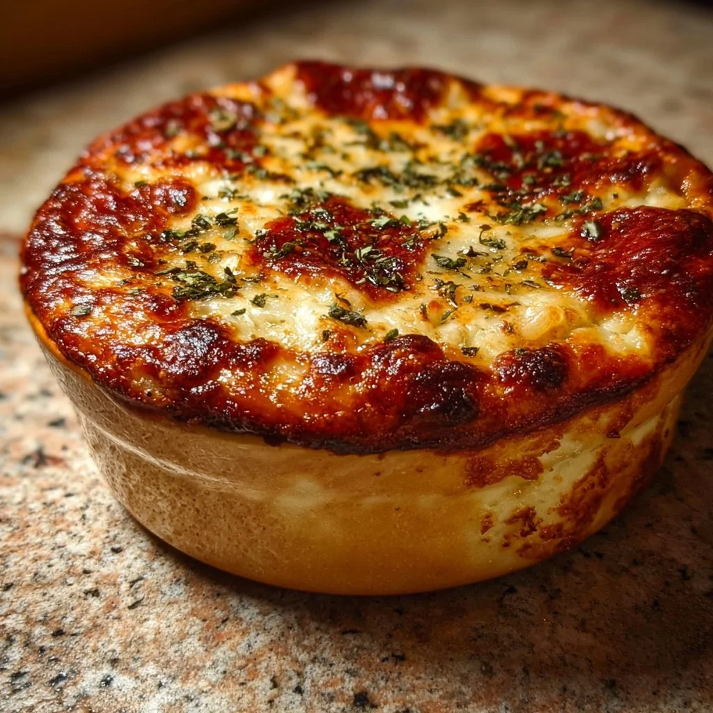 Cottage Cheese Pizza Bowl topped with fresh ingredients and herbs