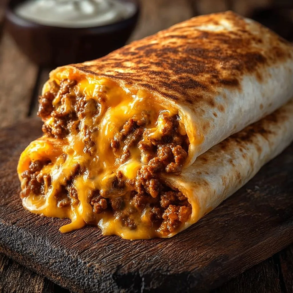 Delicious grilled cheese burrito filled with melted cheese and wrapped in a tortilla