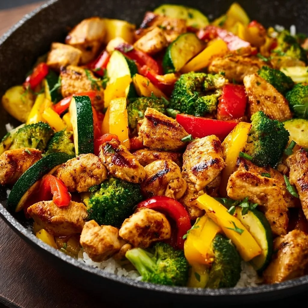 Healthy chicken and vegetables skillet dinner