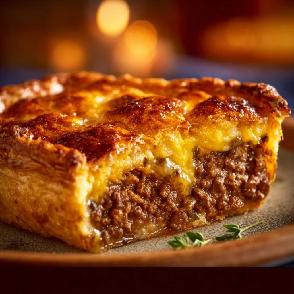 Delicious homemade cheeseburger pie ready to be served