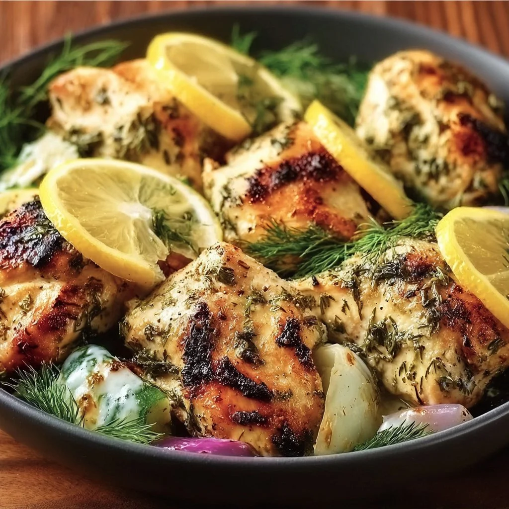 Mediterranean Lemon-Dill Chicken Bowls with fresh ingredients and vibrant flavors.