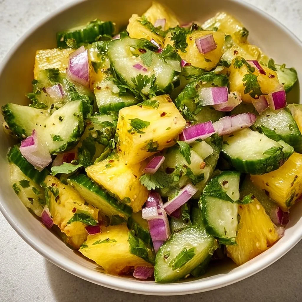 Pineapple Cucumber Salad with fresh ingredients served in a bowl